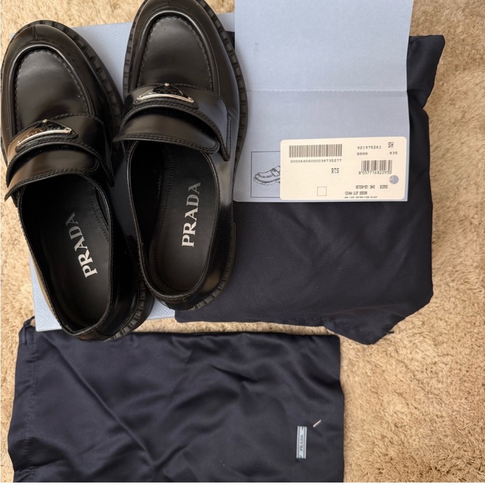 Prada Men's Classic Black Leather Loafers - Picture 5 of 8